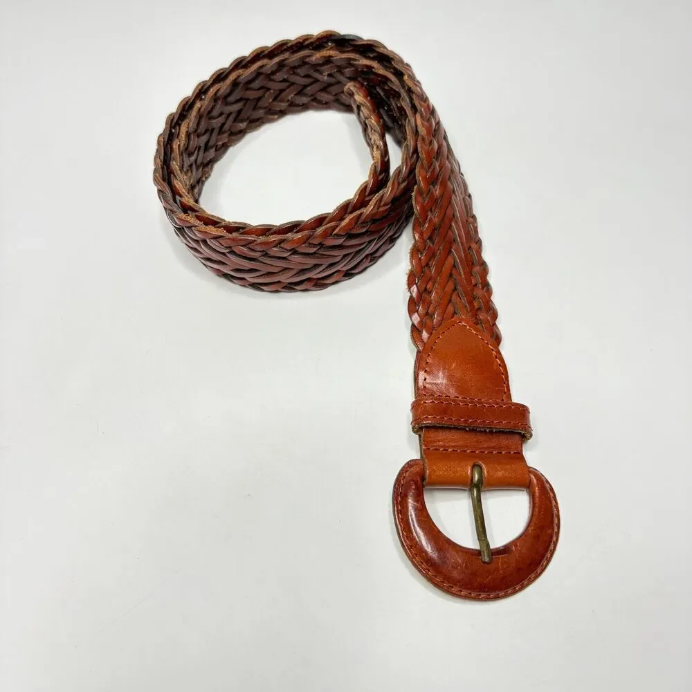 NORDSTROM Braided Vintage Brown Leather Belt Size Large 37